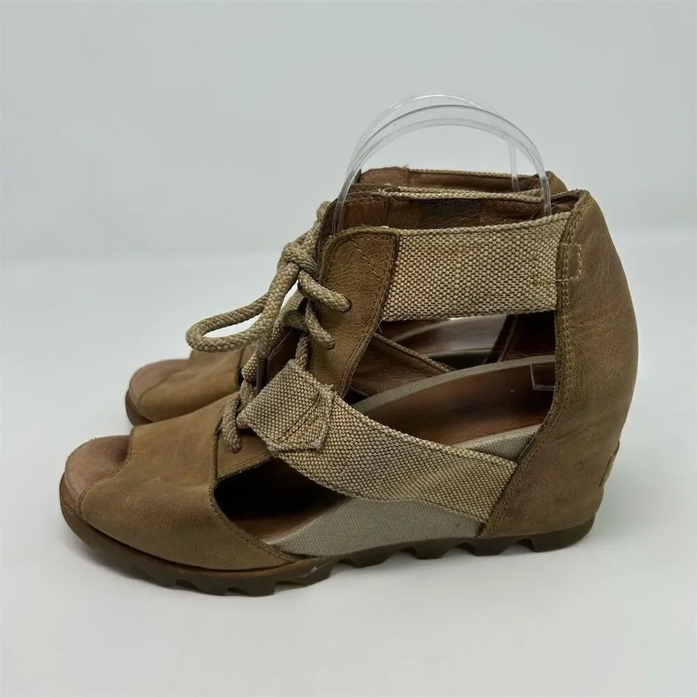 Sorel Women's Joanie Caged Wedge Lace Up Sandals Brown Size 10 Summer Casual
